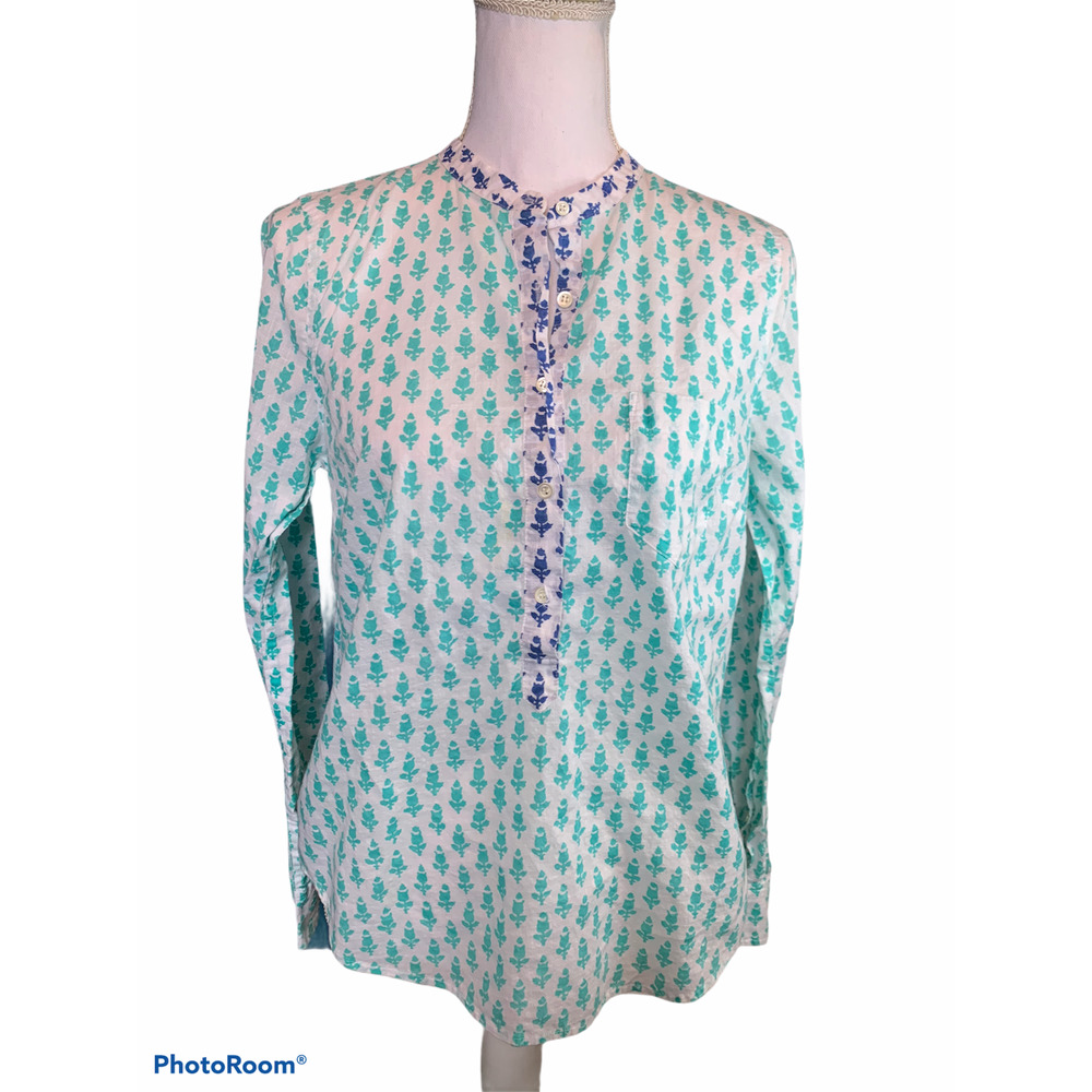J Crew Ikat print tunic top  blue white 8